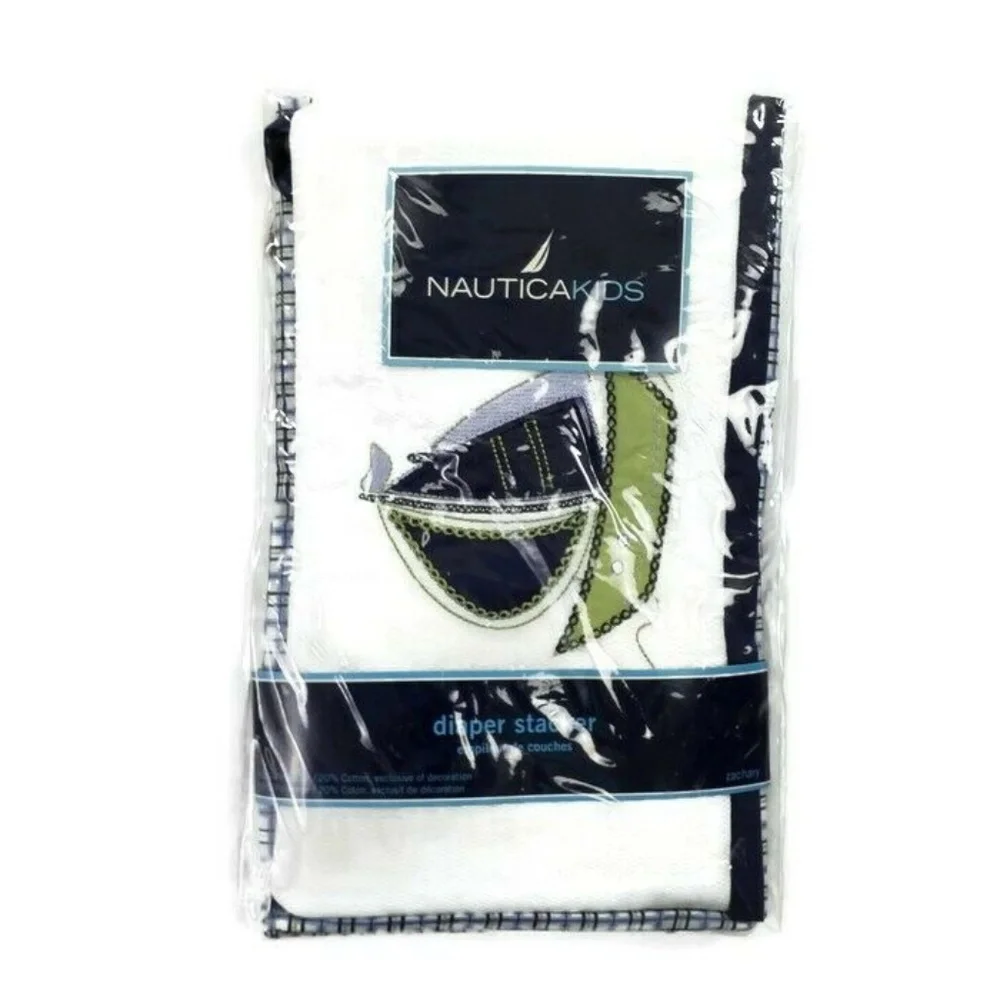 Nautica Kids Zachary Blue Green Plaid Sailboat Diaper Stacker Nursery NIP